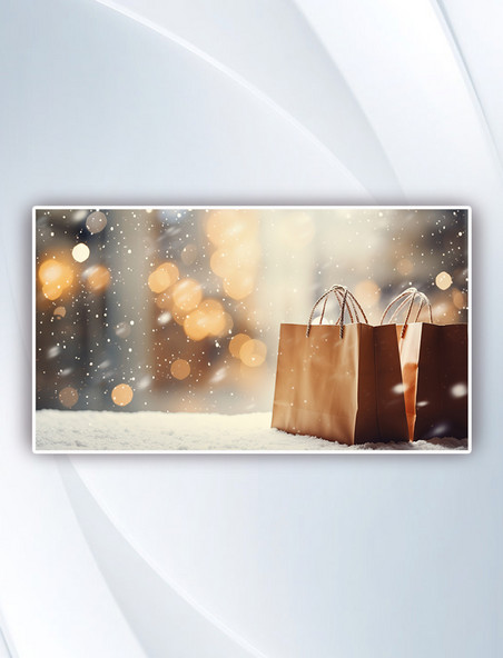 购物袋冬天雪景购物节背景摄影图圣诞节元旦