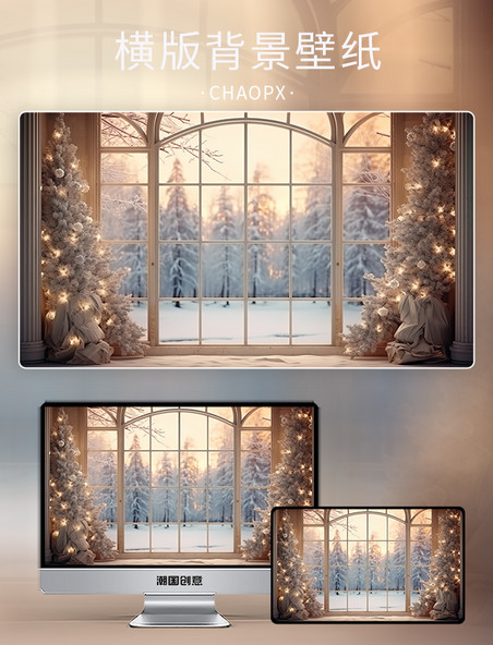 美丽窗户圣诞节装饰背景室内家装