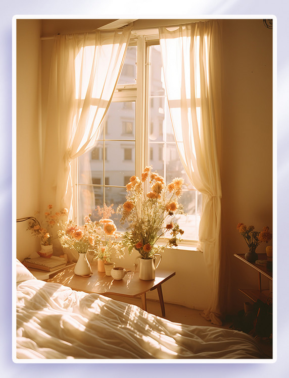 卧室家居阳光背景室内家具装潢浪漫唯美光线欧式