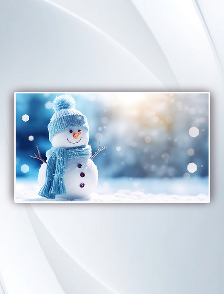 雪地上的雪人冬天景色背景摄影图