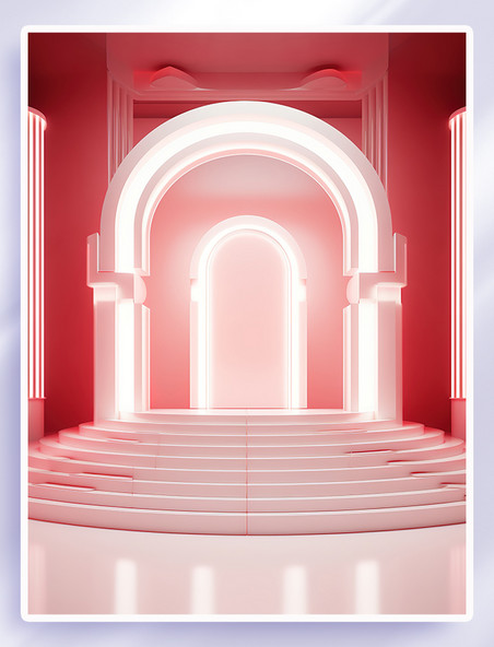 红色电商红白灯光背景欧式复古拱门