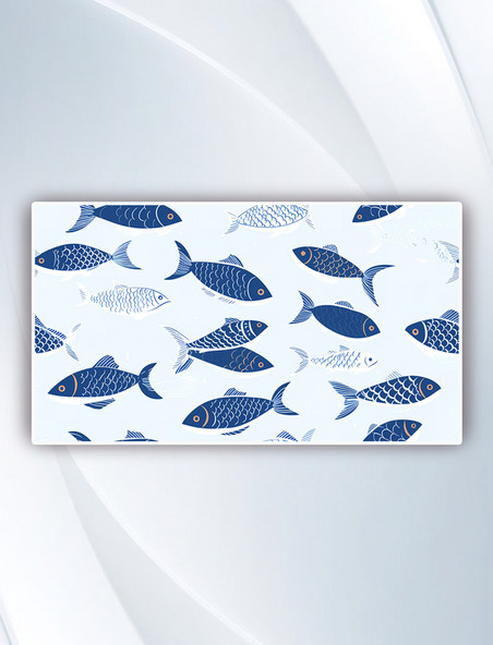 蓝色和白色的鱼图案背景