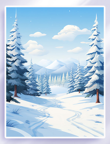 卡通冬天森林松树雪景大雪雪地