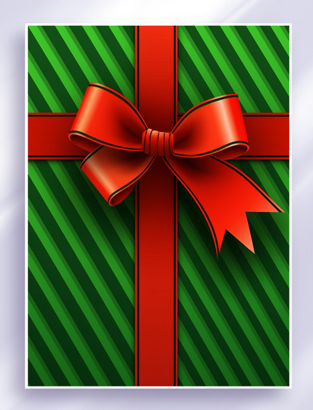 圣诞节绿色条纹红色蝴蝶结礼物礼盒竖版背景