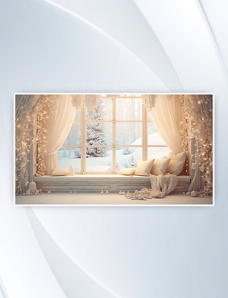 圣诞节装饰美丽窗户背景浪漫唯美温馨室内家具