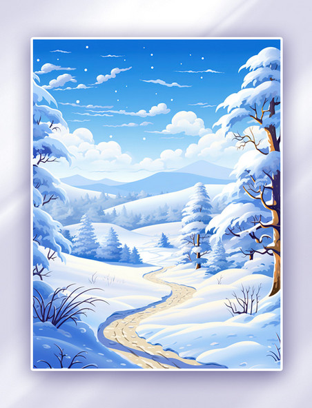 冬季风景白雪节气插画冬天雪地雪景