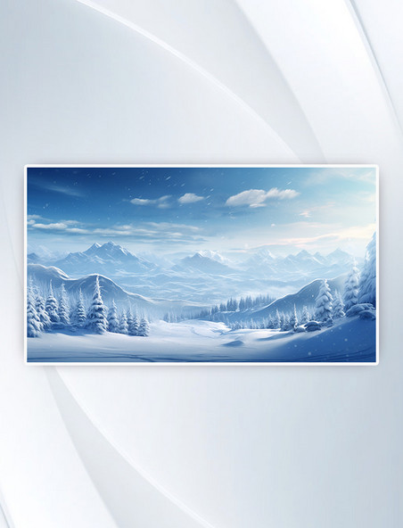 蓝色树林雪景风景插画冬天冬季冬日