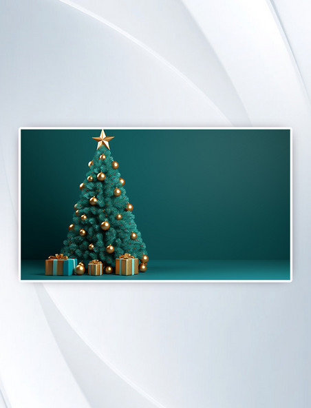 3D立体绿色圣诞树礼物背景