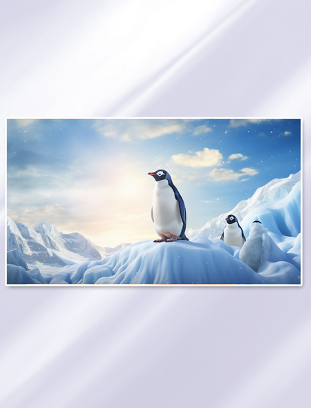 雪山冬季南极企鹅动物背景冬天北极