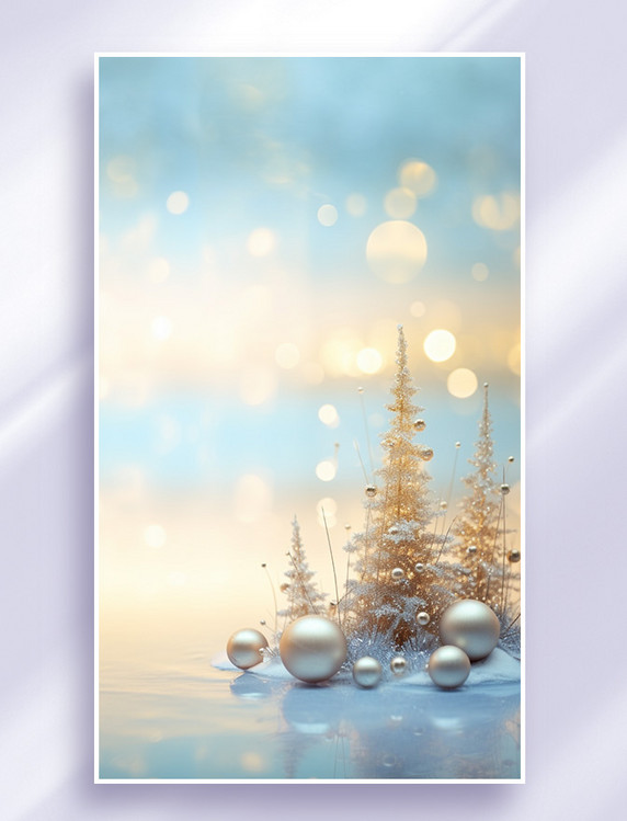 圣诞节金银色精致圣诞树圣诞场景冬天冬季冬日光斑背景