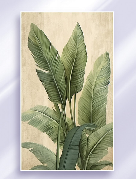 植物叶子棕榈叶芭蕉叶挂画绿叶绿色新中式装饰画