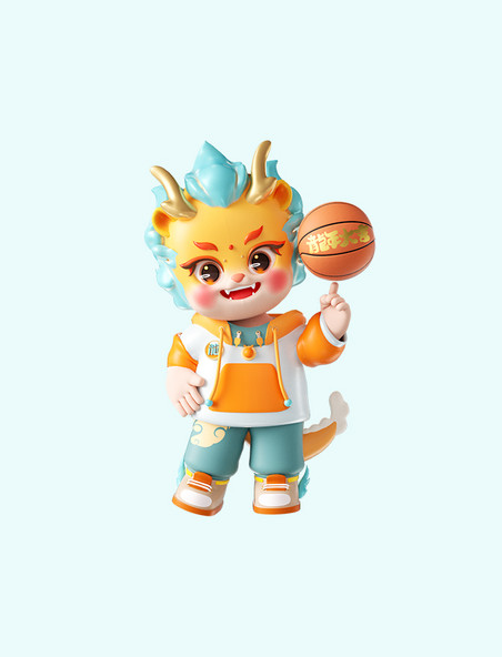 龙年新年3D立体潮流龙形象篮球人物