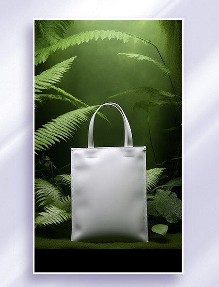 白色购物袋电商促销森系植物绿色样机背景