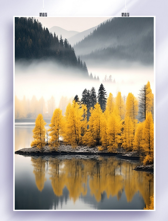 湖泊美丽的冬季树木背景20