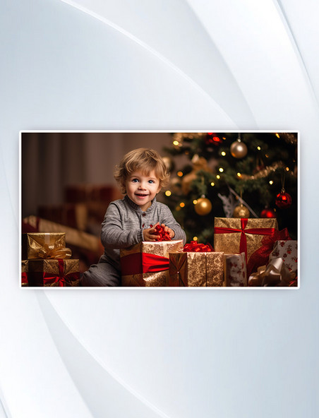 圣诞节拆礼物的儿童人物摄影图人像
