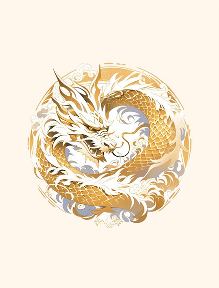 金色剪纸手绘生肖龙国风元素