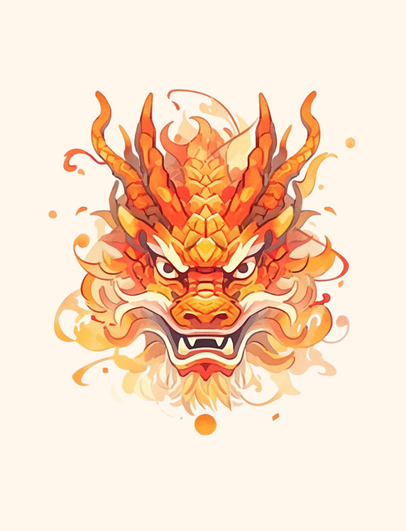 生肖龙黄色剪纸立体龙头手绘国风元素