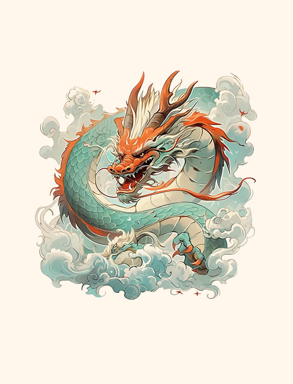 生肖龙彩色国风元素国潮风手绘