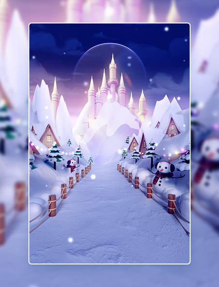 3D冬季电商冰雪冬天城堡背景场景