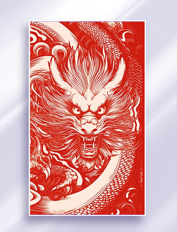 传统国风龙年东方龙板绘插画春节龙年红色