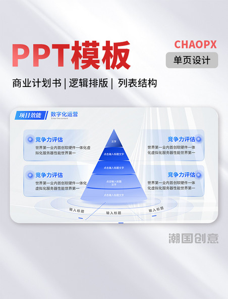 简约PPT模板蓝色单页商务风商业计划书逻辑排版列表结构结构流程