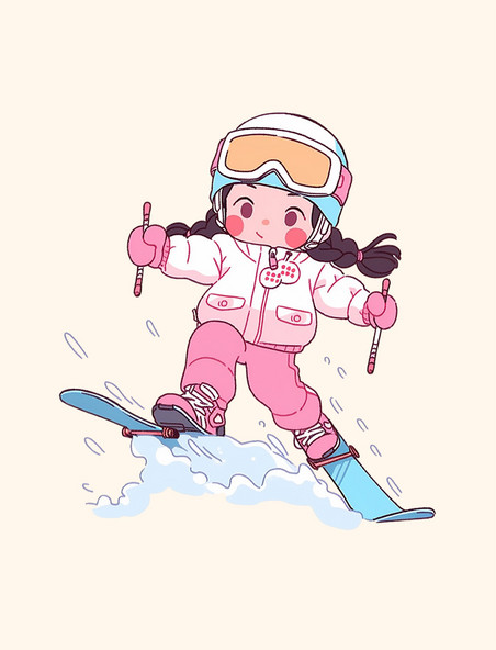 冬天滑雪的女孩卡通元素手绘人物