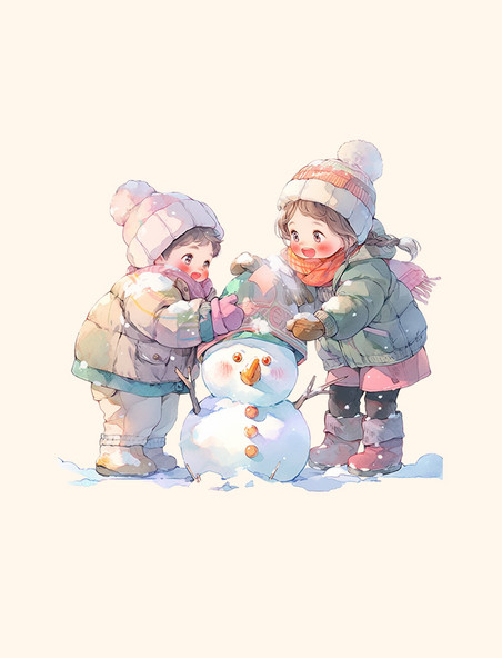 冬天家人卡通手绘人物堆雪人元素