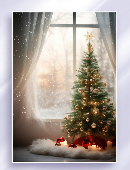 圣诞节圣诞欧式房间圣诞树窗户窗口风景