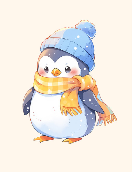 可爱的企鹅冬天卡通手绘动物元素