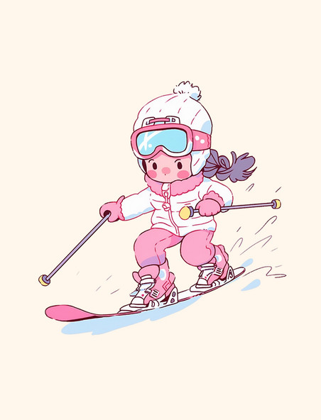 卡通元素冬天滑雪的女孩手绘人物