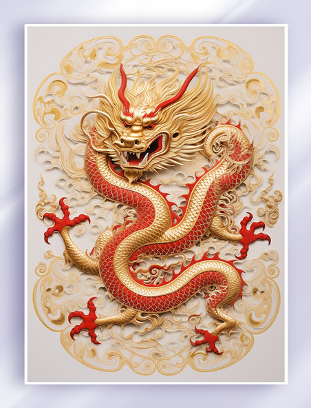 传统图案中国风金边掐丝珐琅中国龙图案插画