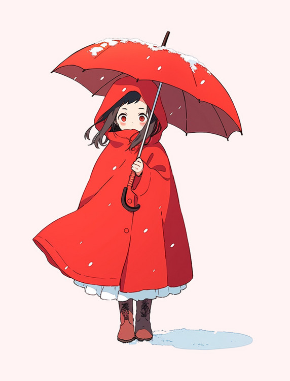 冬天卡通女孩拿着雨伞元素手绘