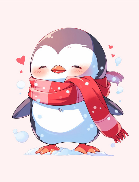 冬天卡通可爱企鹅手绘元素