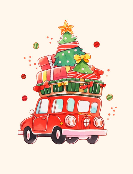 圣诞节手绘小汽车礼物卡通元素