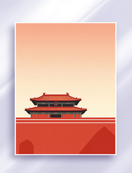 中国宫殿精致的建筑和屋檐背景故宫国潮中式扁平