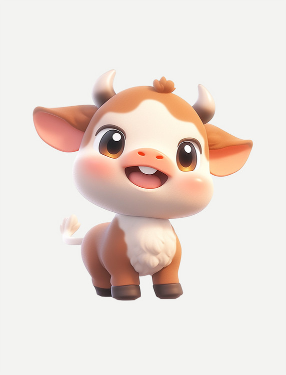 3d立体动物卡通可爱小牛元素