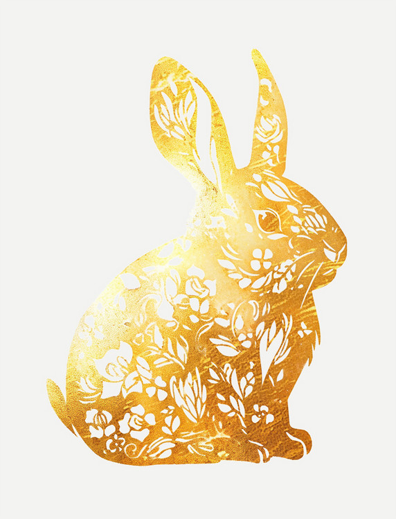 金箔动物兔十二生肖剪纸风卡通元素