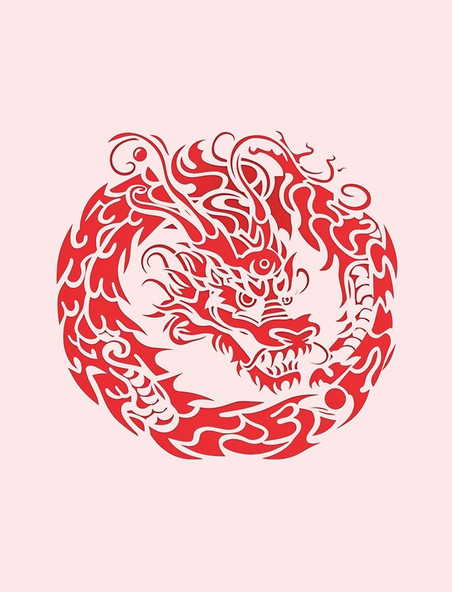 龙年春节圆形剪纸红色窗花龙年春节龙