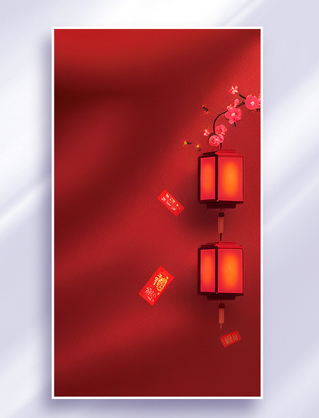 国风灯笼红色新年喜庆灯笼光影背景春节