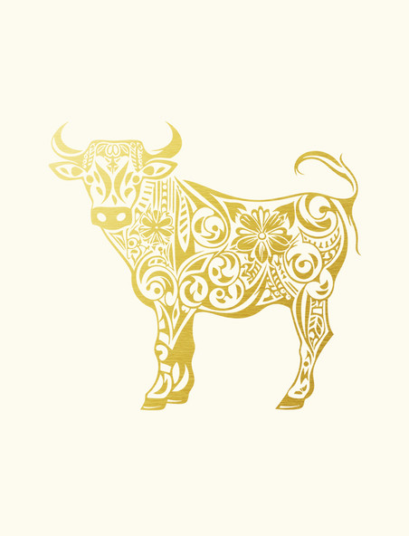 金箔款十二生肖丑牛动物剪纸元素