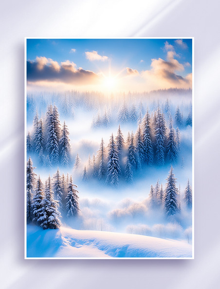 冬天冬季冬日风景雪景雪地下雪大雪森林天空白云写实阳光