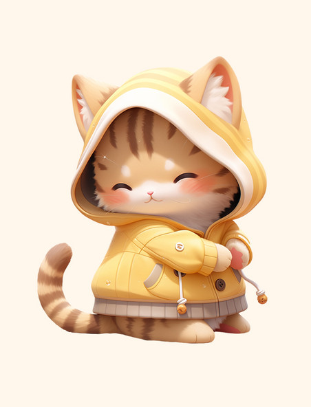 3DC4D立体动物卡通可爱橙色衣服小猫元素