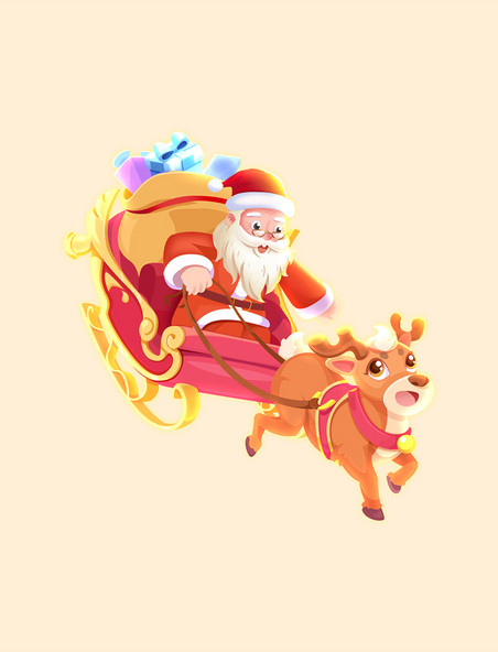 圣诞节手绘插画圣诞老人送礼物麋鹿元素