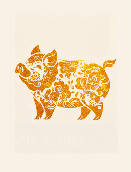 金箔十二生肖猪动物剪纸风卡通元素