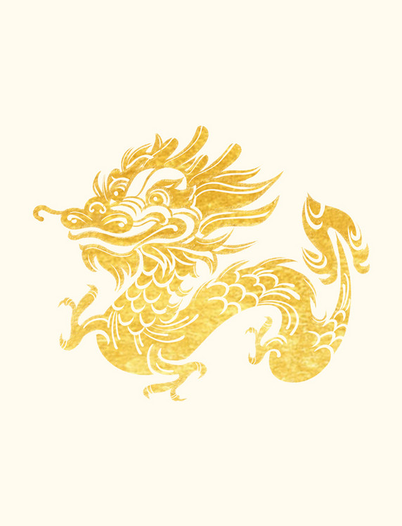 龙年剪纸喜庆春节生肖金色元素传统形象