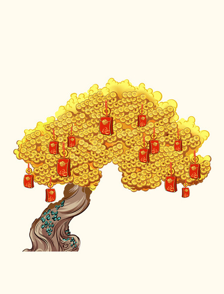 发财树摇钱树金币铜钱元素中国风装饰