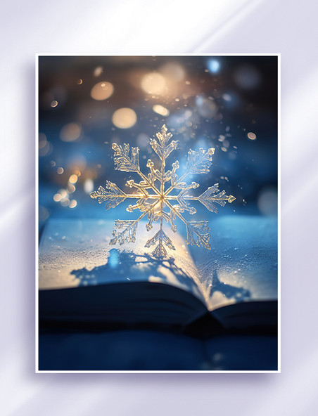 一朵巨大的雪花和书本冬天冬季冬日背景