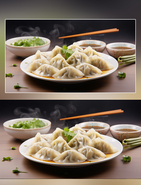 冬至春节一盘营养美味的饺子摄影图