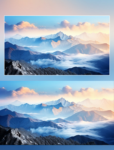 蓝天白云辽阔壮丽的雪山风景励志高山美景摄影图