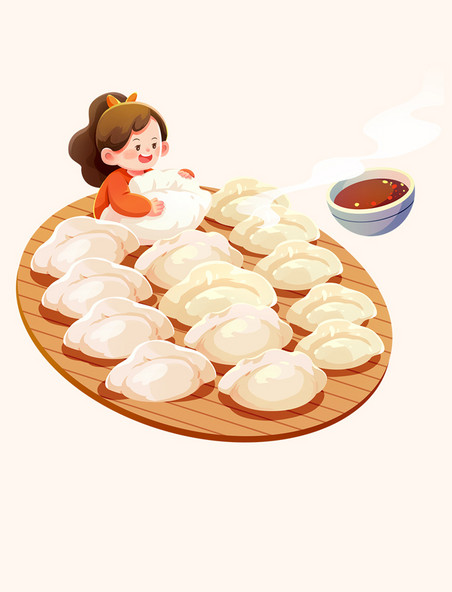 冬至节气插画包饺子吃饺子元素卡通人物